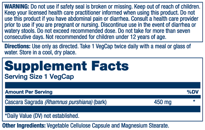 Solaray Cascara Sagrada Bark Veg Cap (450 mg) 100 ct