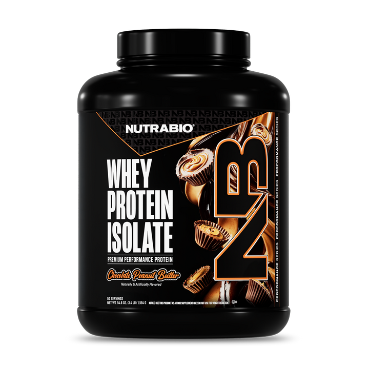NutraBio Whey Protein Isolate Chocolate Peanut Butter 50-serving tub