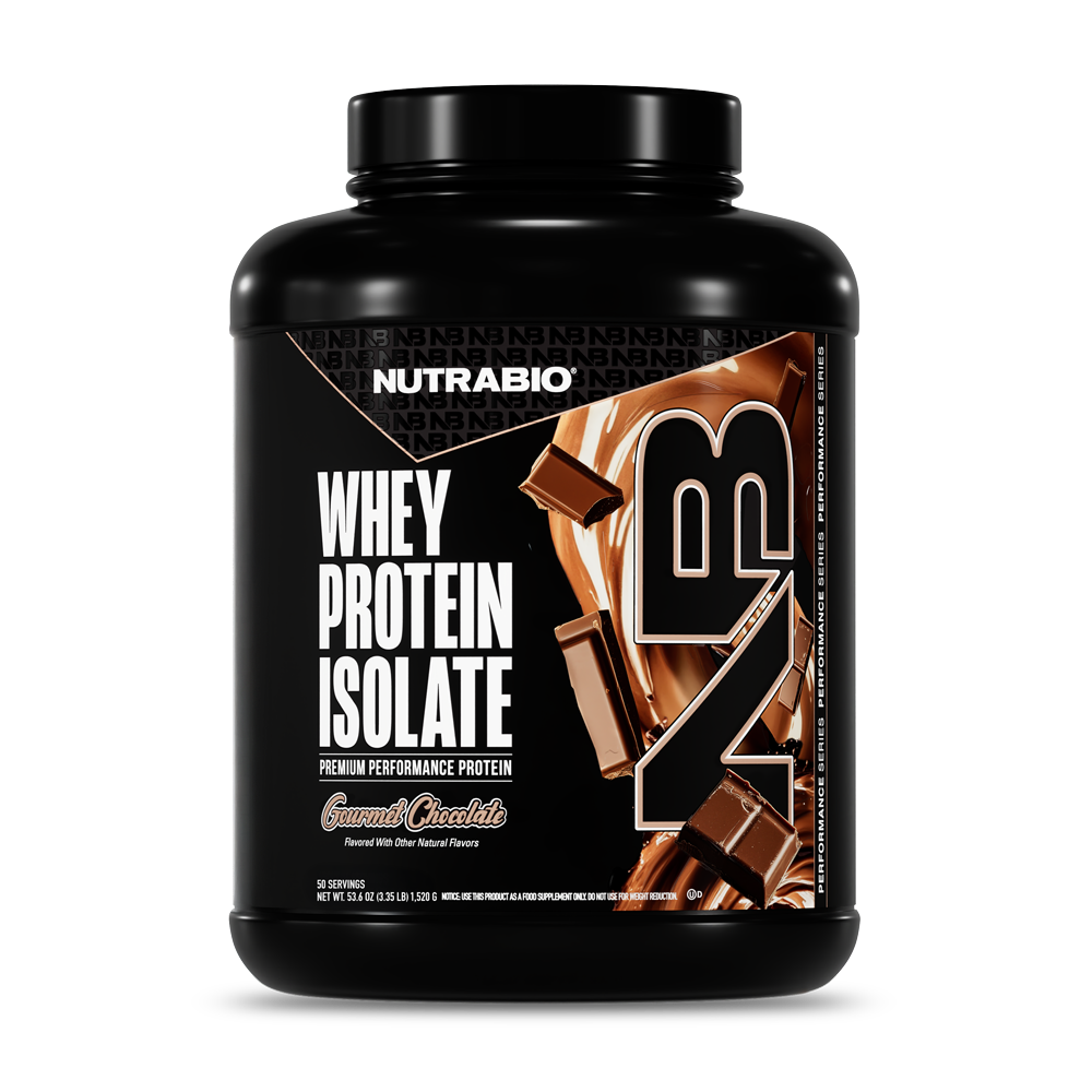 NutraBio Whey Protein Isolate Gourmet Chocolate 50-serving tub