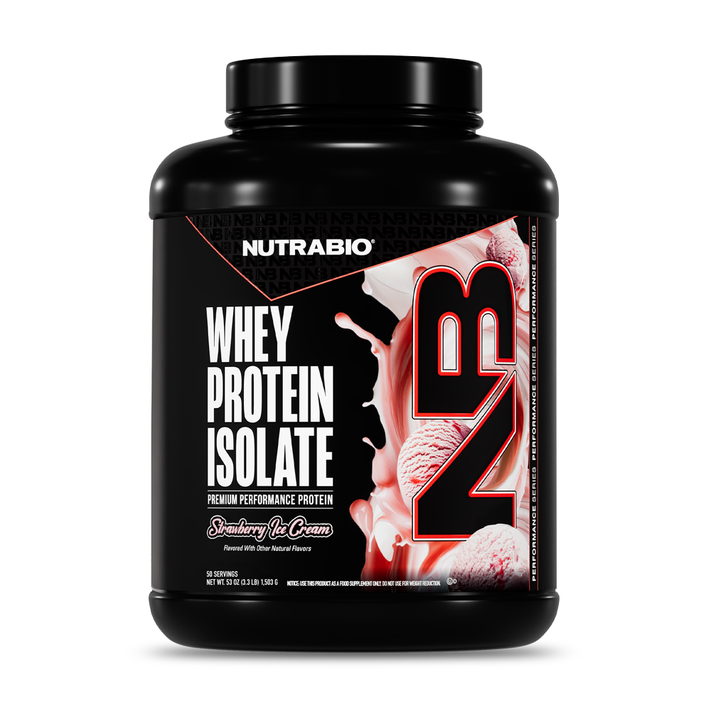 NutraBio Whey Protein Isolate Strawberry Ice Cream 50-serving tub