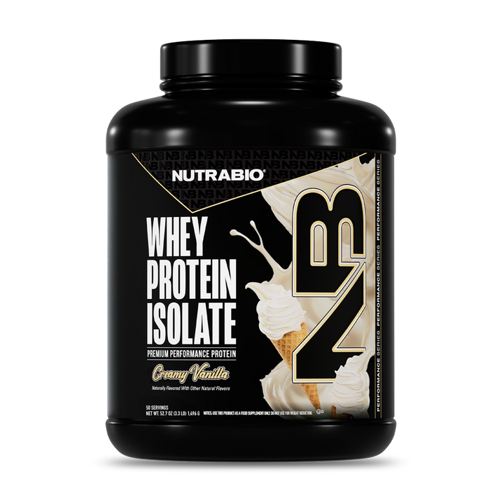 NutraBio Whey Protein Isolate Creamy Vanilla 50-serving tub