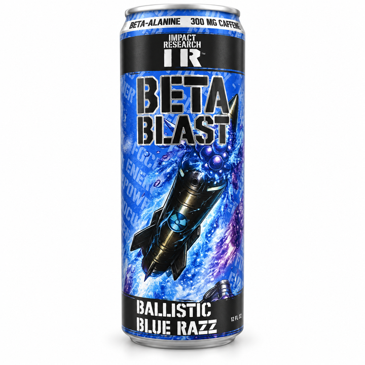 Beta-Blast Ballistic Blue Razz can on white background