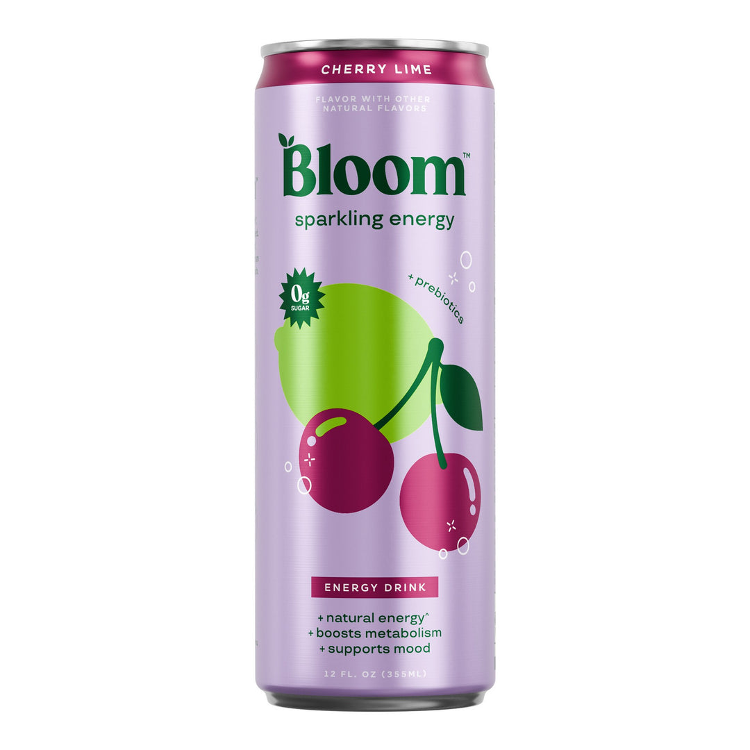 Bloom Energy Cherry Lime – single 12 fl oz can on white