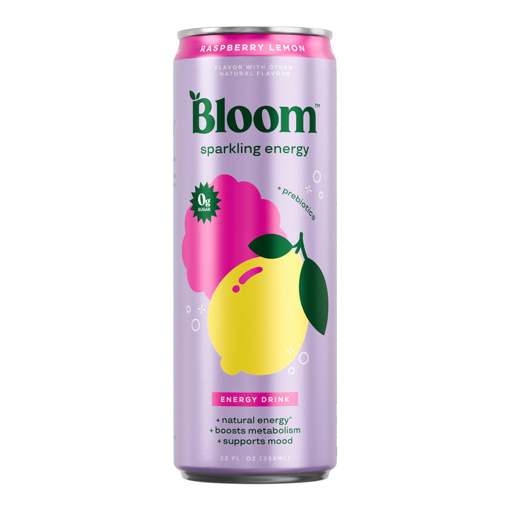Bloom Energy Raspberry Lemon – single 12 fl oz can on white