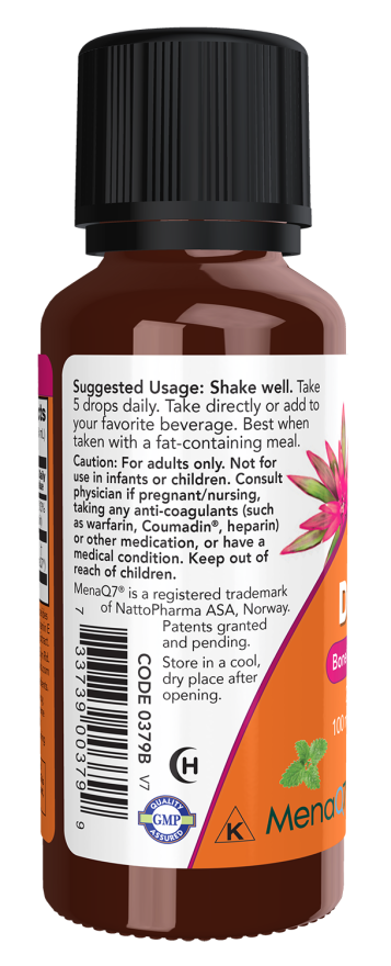 NOW Foods Liquid D3 &amp; MK-7 1 fl oz bottle left panel