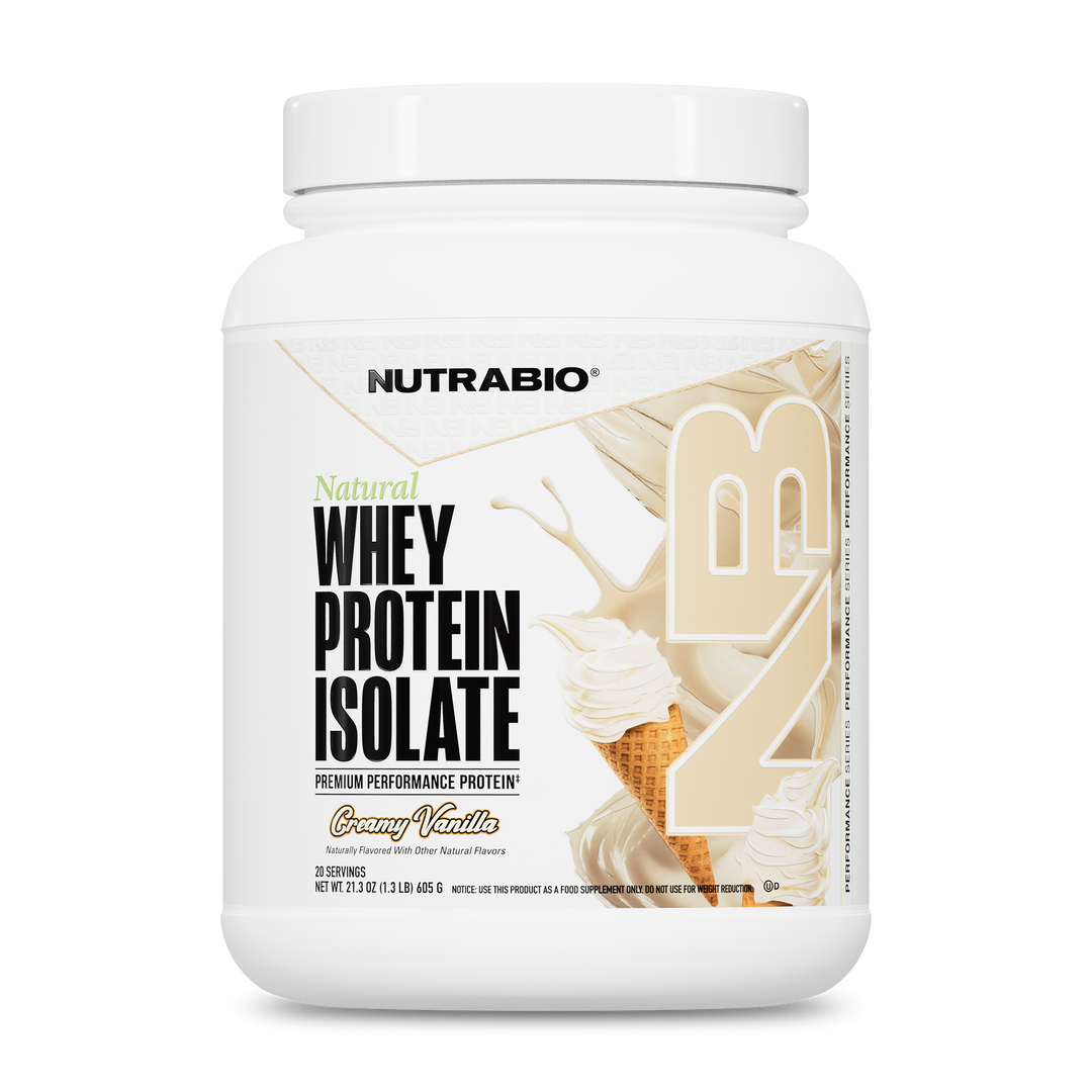 NutraBio Natural Whey Protein Isolate Creamy Vanilla 20-serving tub