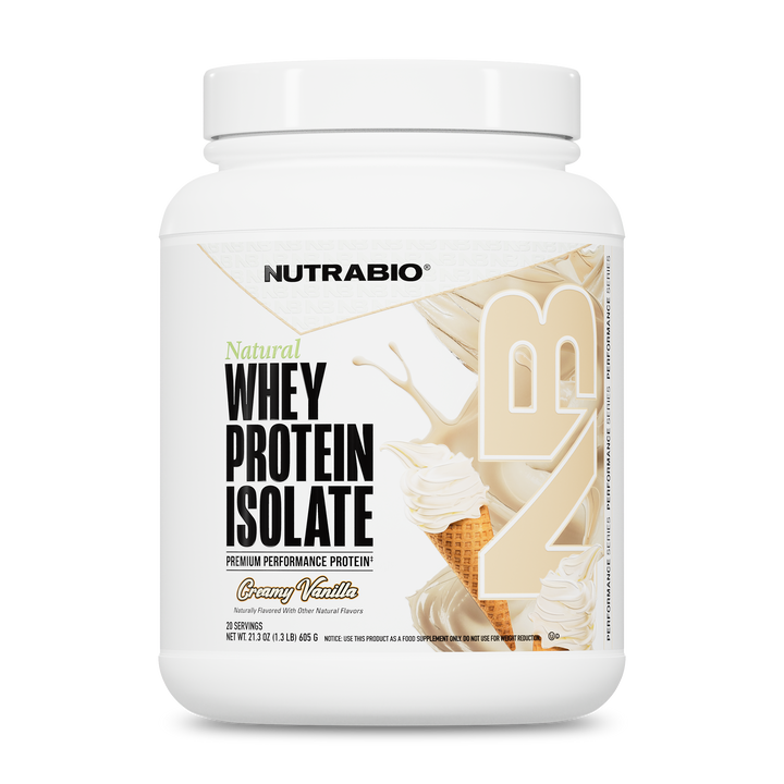 NutraBio Natural Whey Protein Isolate Creamy Vanilla 20-serving tub