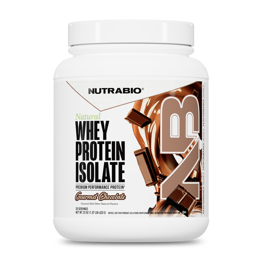 NutraBio Natural Whey Protein Isolate Gourmet Chocolate 20-serving tub