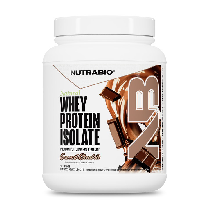 NutraBio Natural Whey Protein Isolate Gourmet Chocolate 20-serving tub