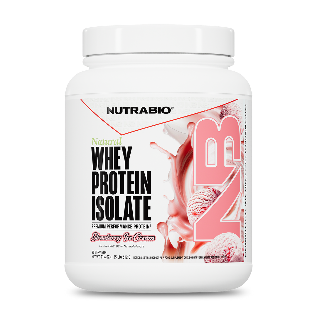 NutraBio Natural Whey Protein Isolate Strawberry Ice Cream 20-serving tub