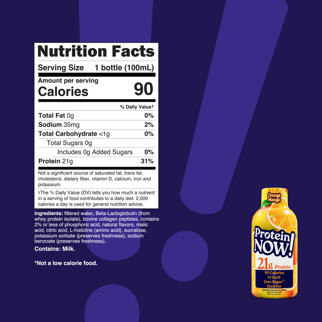 Protein Now! Orange Mango nutrition facts — one 100 mL bottle