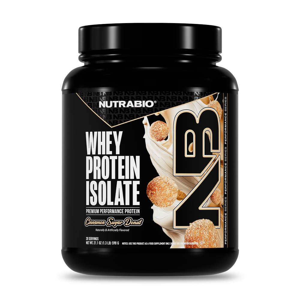 NutraBio Whey Protein Isolate Cinnamon Sugar Donut 20-serving tub