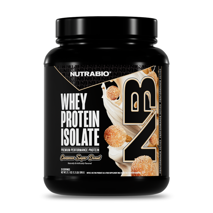 NutraBio Whey Protein Isolate Cinnamon Sugar Donut 20-serving tub