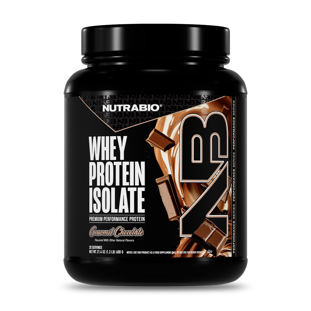 NutraBio Whey Protein Isolate Gourmet Chocolate 20-serving tub