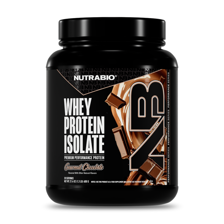 NutraBio Whey Protein Isolate Gourmet Chocolate 20-serving tub