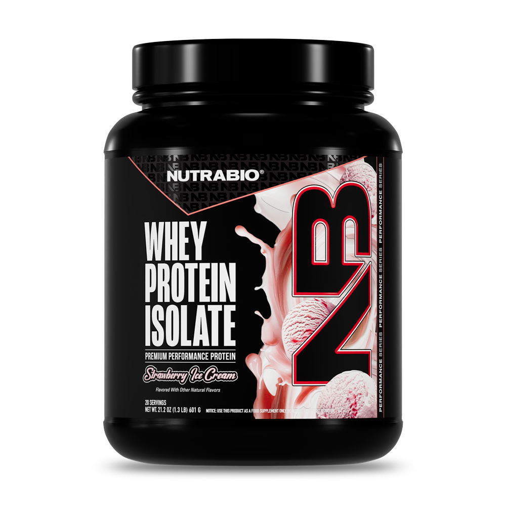 NutraBio Whey Protein Isolate Strawberry Ice Cream 20-serving tub