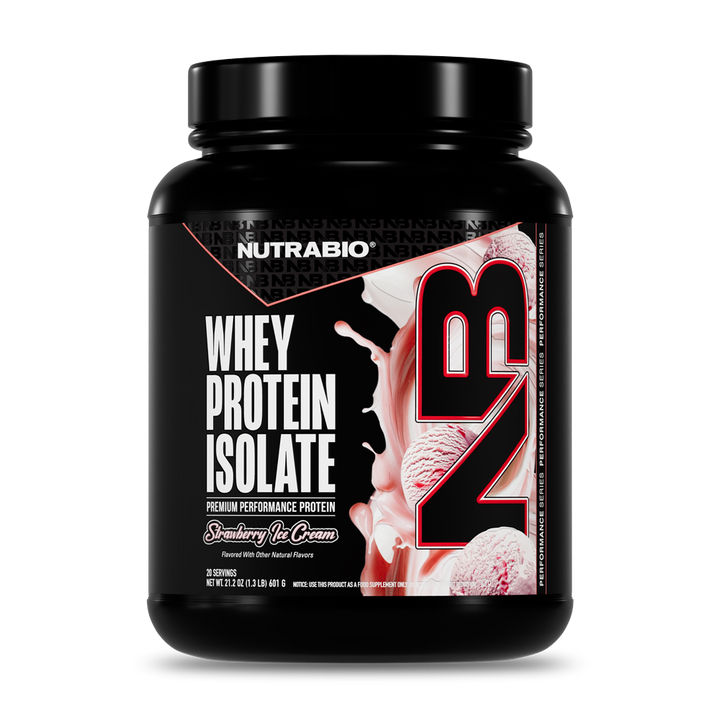 NutraBio Whey Protein Isolate Strawberry Ice Cream 20-serving tub