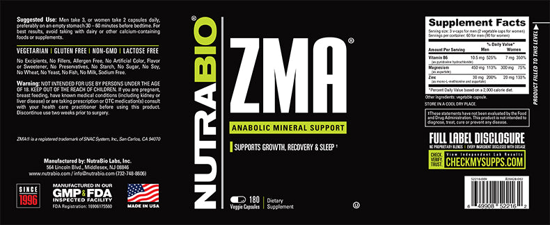 ZMA - NutraBio - 180ct